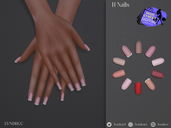 Sims 4 — (High Street Shopping) H Nails by LVNDRCC — Elegant, short rounded square nails in an array of neutral,