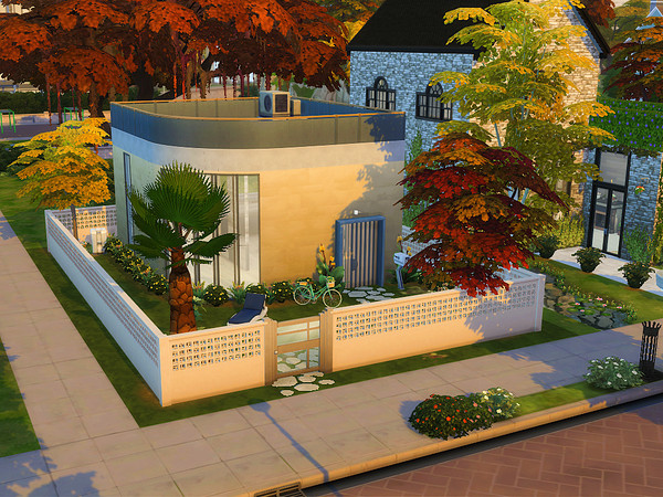 Sims 4 — Tiny Modernity Studio by Ghizlane21 — This modern, light-filled tiny studio combines comfort with creativity.