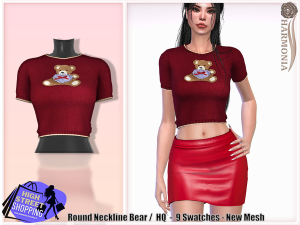 Sims 4 — High Street Shopping - Round Neckline Bear Top by Harmonia — New Mesh