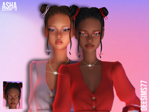 Sims 4 — Asha Ribbons by Deesims77 — Ribbons along the front of the buns and the bottom of the braids. -16 Colours