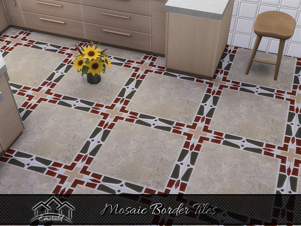 Sims 4 — Mosaic Border Tiles 6 by Emerald — Decorate your home with the unique design of mosaic border tiles.