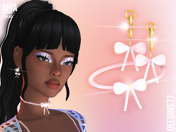Sims 4 — DEESIMS77AriaNecklace.package by Deesims77 — A pastel-pink choker, with a ribbon and a golden jewel in the