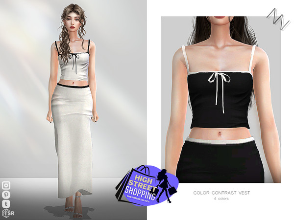 Sims 4 — COLOR CONTRAST VEST by ZNsims — color contrast, tank top, short cut, bow, slim fit