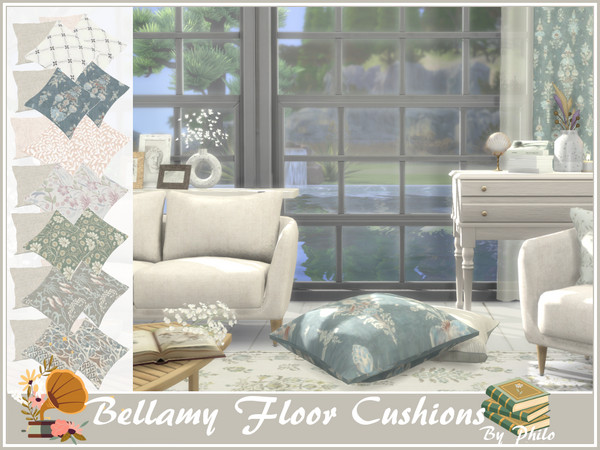 Sims 4 — Philo_Bellamy Cushions on the Floor by philo — With its soft and muted colours, this living room deco set will