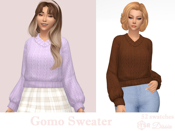Sims 4 — Gomo Sweater by Dissia — Long sleeves knitted oversized V cleavage sweater