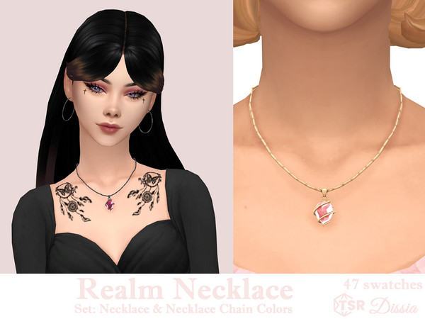Sims 4 — Realm Necklace Accessory by Dissia — Necklace with a glowing crystal and accessory to change chain colors,