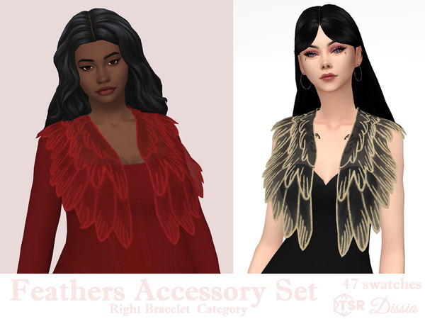 Sims 4 — Feathers Accessory v1 (Light Outline) by Dissia — Body accessory in feathers shape in 2 versions: with light