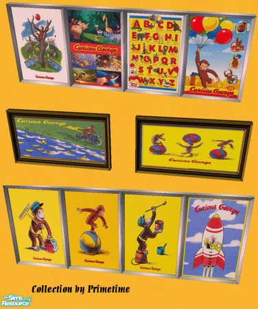 Sims 2 — Primetime Curious George Collection by Primetime024 — This set contains 10 Curious George prints.