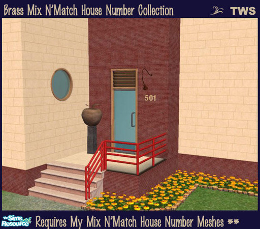 Sims 2 — Brass House Number Collection by wildstar24 — Shiny brass recolours of my Mix N'Match House Number collection.