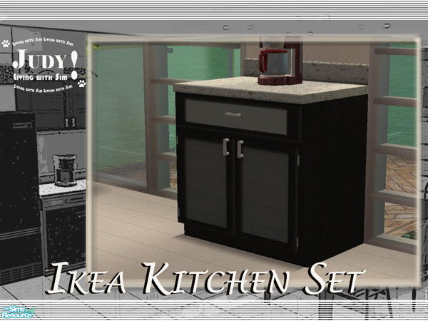 Sims 2 — Judy IKEA Kitchen - Bottom Black by judyhugsnoopy — Recolor Maxis cheap furnitures, black color with glass door