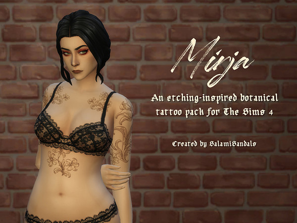 Sims 4 — [salamisandals]MIRJAback.package by salamisandals — An etching-inspired set of floral tattoos available in five