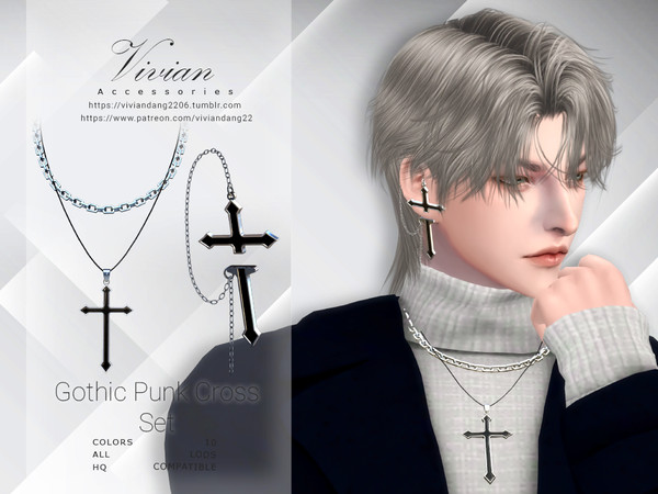 Sims 4 — VivianDang_MA_Earing_Gothic Punk Cross.package by VivianDang — - Contains 2 items: Earing and Necklace