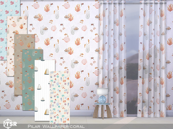 Sims 4 — Wallpaper Coral by Pilar — Wallpaper Cora, walls with nautical themes