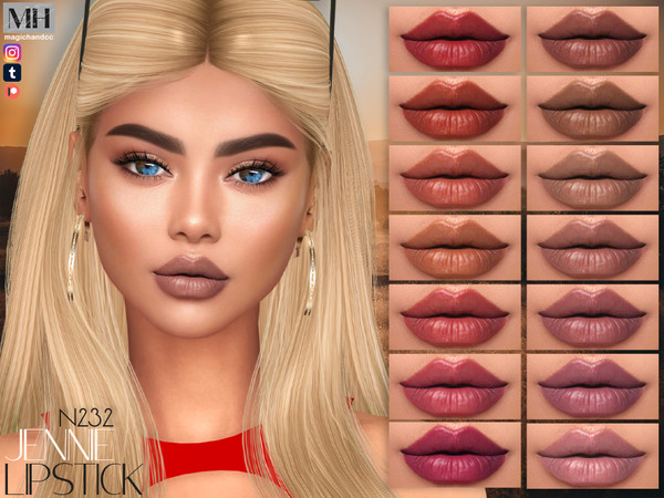 Sims 4 — [Patreon] Jennie Lipstick N232 by MagicHand — Shiny satin lips in 20 colors - HQ Compatible.