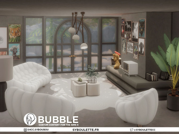 Sims 4 — Bubble - Vintage pop TV by Syboubou — Bubble CC set is a lively, vibrant living room collection inspired by the