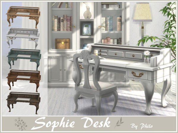 Sims 4 — Philo_Sophie Desk by philo — With its wooden furniture and floral fabrics, this set will give your country