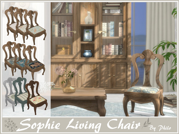 Sims 4 — Philo_Living Chair A by philo — With its wooden furniture and floral fabrics, this set will give your country