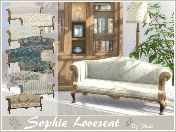 Sims 4 — Philo_Sophie Loveseat by philo — With its wooden furniture and floral fabrics, this set will give your country