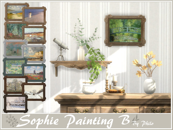 Sims 4 — Philo_Sophie Painting B by philo — With its wooden furniture and floral fabrics, this set will give your country