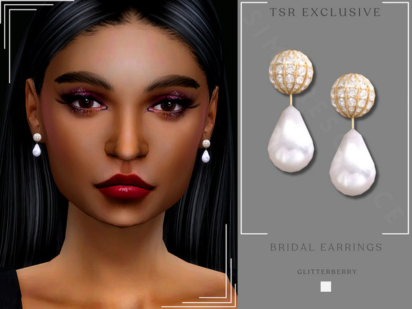 Sims 4 — Bridal Earrings by Glitterberryfly — A gorgeous diamond and pearl earring set in gold