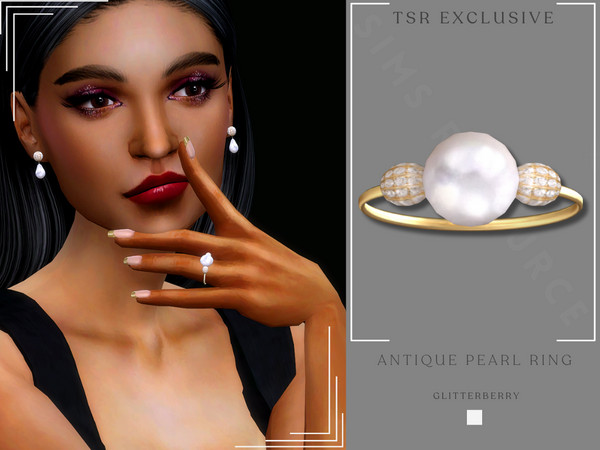 Sims 4 — Antique Pearl Ring by Glitterberryfly — A pearl engagement ring set in gold