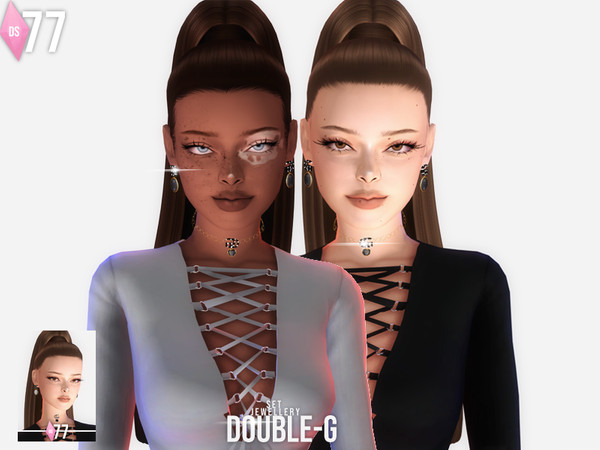 Sims 4 — Double-G Earrings by Deesims77 — A jewellery set inspired by Gucci - 2 Variations - Necklace and earrings