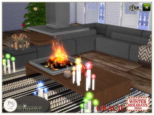 Sims 4 — winter holidays 2024 gracie living fireplace coffee table by jomsims — For our Winter Holidays 2024 collection,
