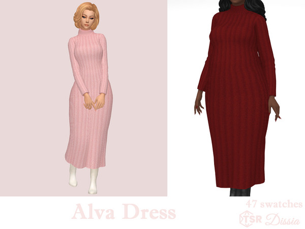 Sims 4 — Alva Dress by Dissia — Knitted long sleeves long ribbed cosy turtleneck dress