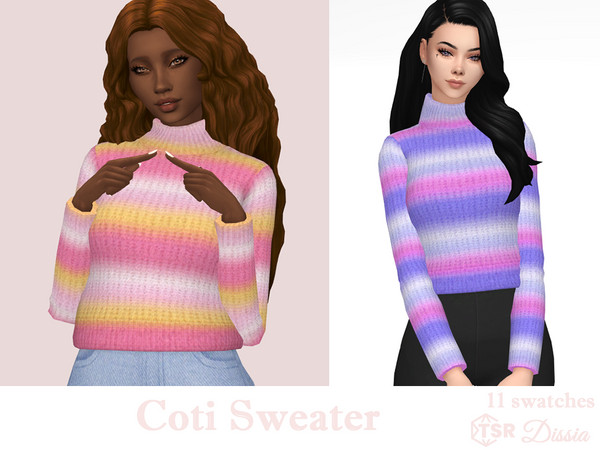 Sims 4 — Coti Sweater by Dissia — Long sleeves colorful knitted turtleneck sweater
