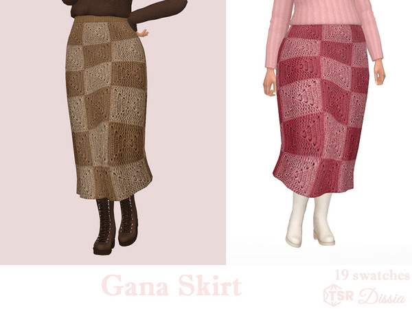 Sims 4 — Gana Skirt by Dissia — Long crochet granny squares high waist skirt
