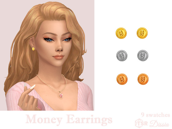 Sims 4 — Money Earrings by Dissia — Coin earrings in gold, silver and copper