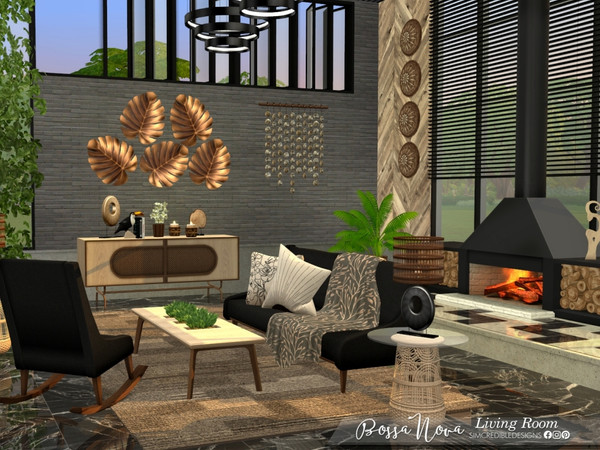 Sims 4 — Bossa Nova Living Monstera Leaves Wall Art by SIMcredible! — Again we got inspired by Bossa Nova and tropical