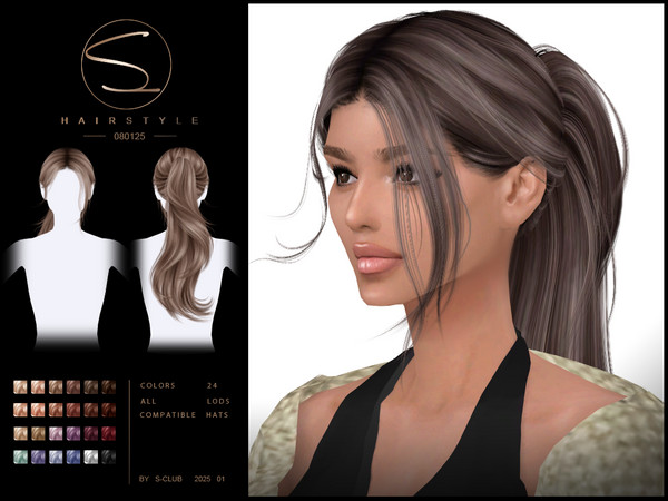 Sims 4 — Ponytail hairstyle 080125 by S-Club by S-Club — Ponytail hairstyle with 24 colors, hope you like, thank you.