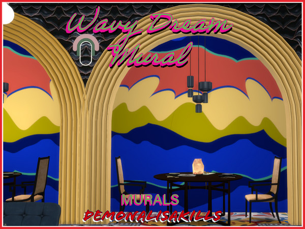 Sims 4 — Wavy Dream Mural by DemonaLisaKills — A very moody and abstract wave perfect for an accent wall to add depth to