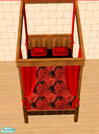Sims 2 — Red Rose Bed- Frame by mackey2269 — I recolored curtains on this medieval frame to better match the red rose