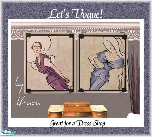 Sims 2 — Let's Vogue by iZazu — Set includes 2 paintings which can be found in the game catelog under the "Grilled