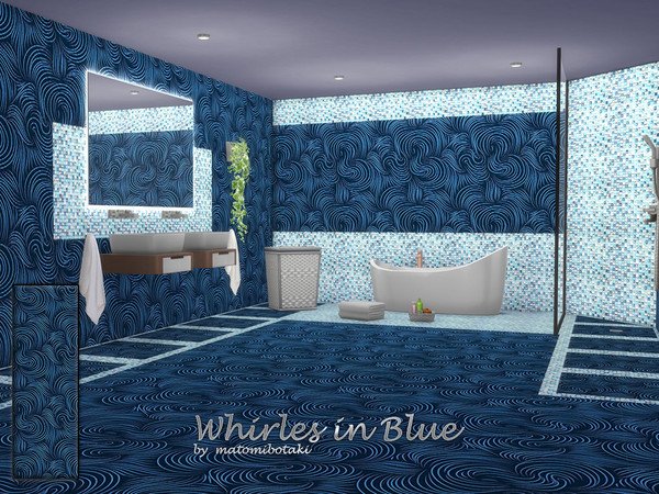 Sims 4 — Whirles in Blue.package by matomibotaki — modern and elegant tile wall with unique design, each item comes in 3