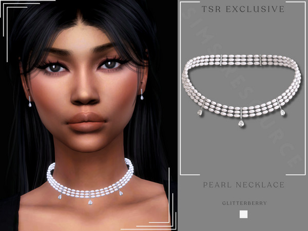 Sims 4 — Pearl Choker by Glitterberryfly — A triple pearl choker with teardrop diamonds