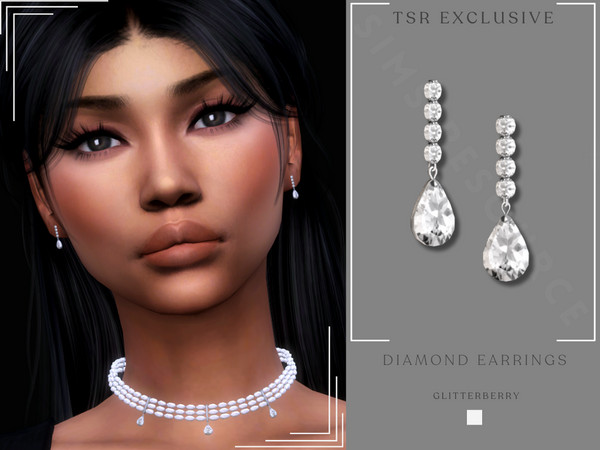 Sims 4 — Diamond Earrings by Glitterberryfly — A white diamond simple earring