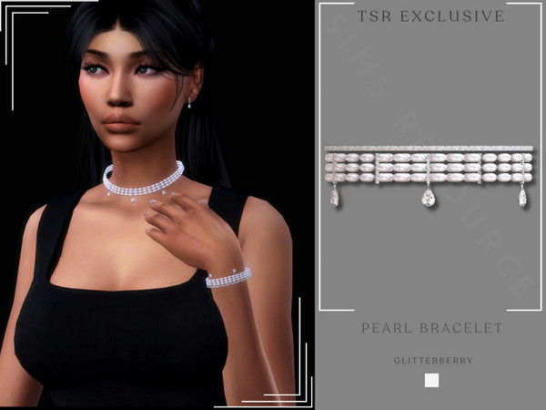 Sims 4 — Pearl Bracelet by Glitterberryfly — A diamond and pearl bracelet with silver band