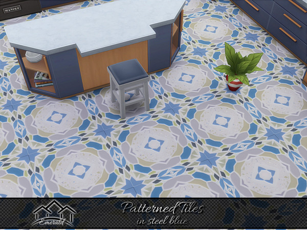 Sims 4 — Patterned Tiles in steel blue3 by Emerald — Patterned design tile can help your home come to life.