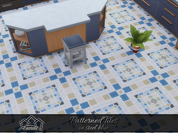 Sims 4 — Patterned Tiles in steel blue4 by Emerald — Patterned design tile can help your home come to life.