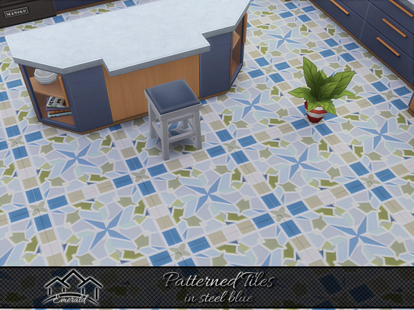 Sims 4 — Patterned Tiles in steel blue5 by Emerald — Patterned design tile can help your home come to life.