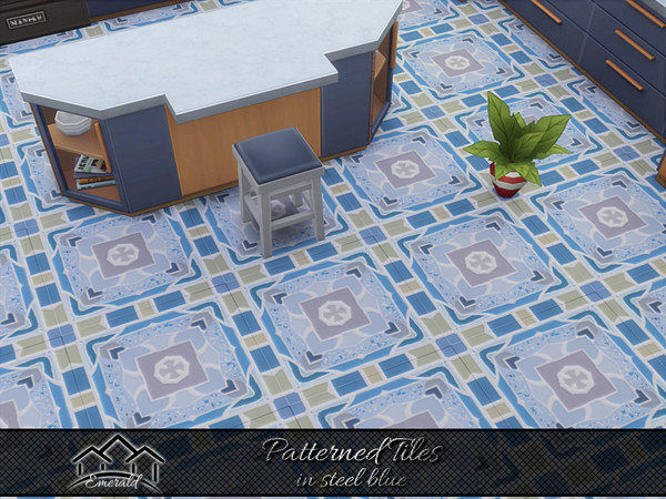 Sims 4 — Patterned Tiles in steel blue6 by Emerald — Patterned design tile can help your home come to life.