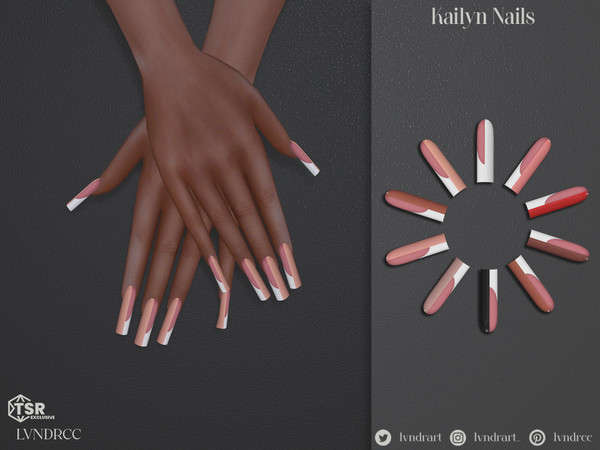 Sims 4 — Kailyn Nails by LVNDRCC — Extra long split colour nails in a variety of flattering shades. This manicure is
