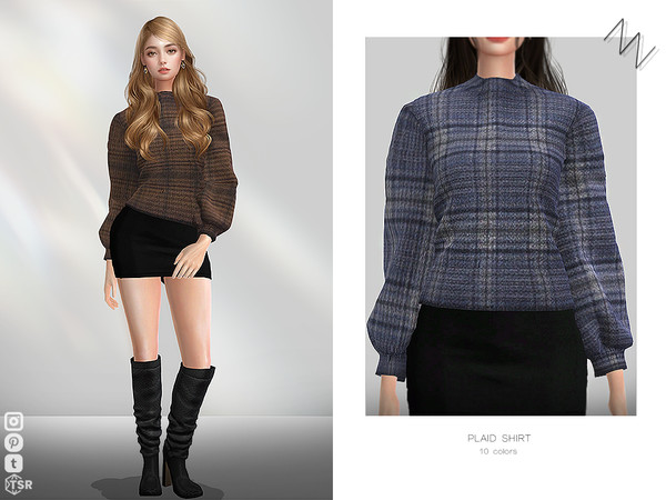 Sims 4 — PLAID SHIRT by ZNsims — plaid, shirt, long sleeve, loose, casual