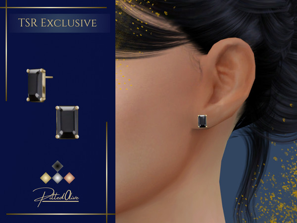 Sims 4 — Onyx Studs by Pitted0live — Onyx gemstone rectangular stud earrings Custom catalog image