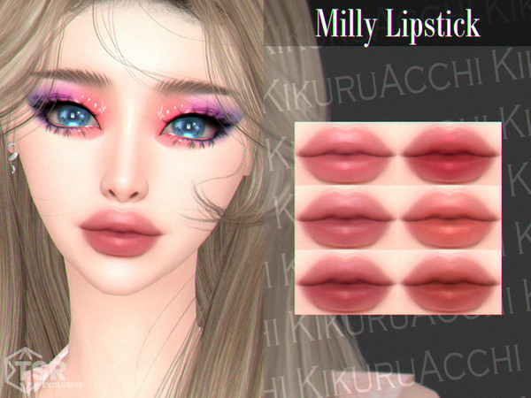 Sims 4 — Milly Lipstick by Kikuruacchi — - It is suitable for Female and Male. ( Teen to Elder ) - 6 swatches - HQ