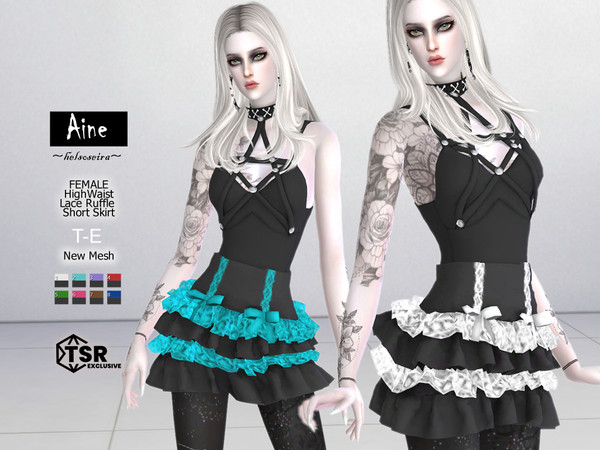 Sims 4 — AINE - Short Skirt by Helsoseira — Style - High waisted lace ruffles short skirt