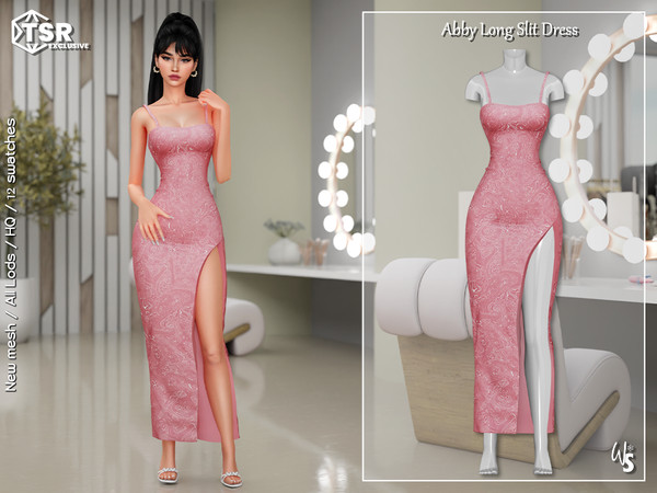 Sims 4 — Abby Long Slit Dress by WisteriaSims — - FOR WOMAN - NEW MESH - TEEN TO ELDER - Clothing Body Category